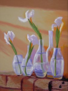 Irises in Glass Vases